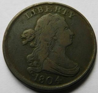 1804 Draped Bust Half Cent Plain 4 With Stems - Fine,  Scarce