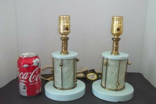 Vintage Pair Small Halman Atomic Mid Century Modern Fiberglass Lamps