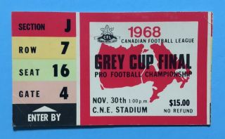 1968 Grey Cup Ticket Stub: Ottawa Rough Riders Beat Calgary Stampeders 24 - 21