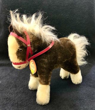Vintage Steiff Ferdy Horse Tag Button Mohair Harness