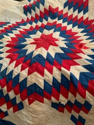 Vintage Old Quilt,  Red,  White And Blue 70 " X 66 "