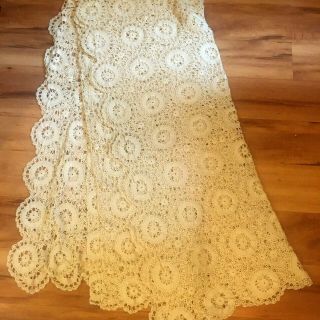 Unique Vintage Crochet Lace Bed Cover Handmade Tablecloth White