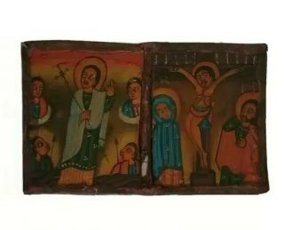 Antique Ethiopian Orthodox Coptic Christian Hand Crafted/painted Wood Icon Altar