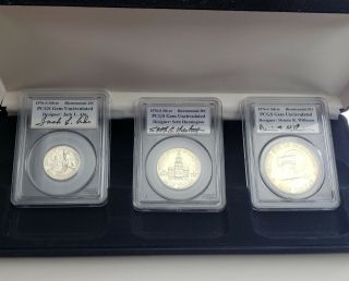 1976 - S Silver Bicentennial Set Of 3,  Signed By Designers,  Pcgs - Gem Proofs