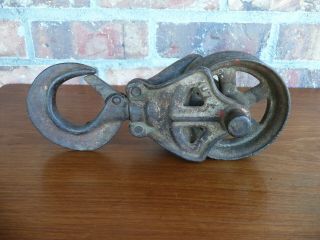 Antique Cast Iron Farm Barn Pulley With Hook 107x,  108x Vintage Rustic Decor