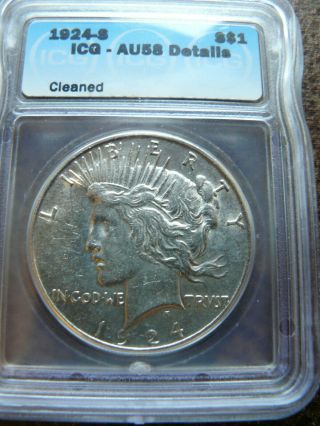 1924 - S Peace Silver Dollar Icg Au58 Details