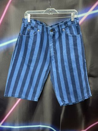Vintage Levis Orange Tab Mens Size 34 Striped 550 Blue Denim Jean Shorts Rare