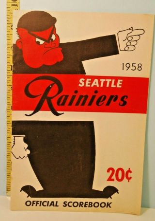 1958 Seattle Rainiers Minor League Baseball Program Scored Vs Reds Ch