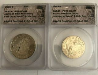 2019 - S Apollo 11 50th Anniversary 50c & $1 : 2 - Coin Set 1st Day Of Issue