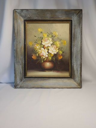 Vtg R.  Waddams Signed Still - Life Floral Oil Painting Framed