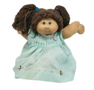 Vintage 1982 Cabbage Patch Kids Brown Hair Pigtails Girl Stuffed Plush Toy Dress