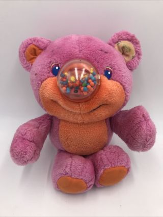 Vintage 1987 Playskool Nosy Bear Gumlet Gumball Pink Stuffed Animal Plush