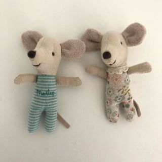 Maileg Cute Baby Mouse Plush Figurines Set Girl Boy Twins 3 "