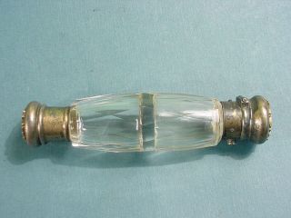 Antique Victorian Cut Glass Double Ended Scent Bottle Silver/enamel Cap Ends Gb