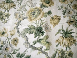 Antique French Botanical Floral Cotton Fabric Soft Buttery Yellow Gray Sage