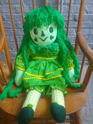 Ooak Vtg Handmade Folk Art Irish Style Raggedy Ann Andy Cloth Rag Doll Large 36 "