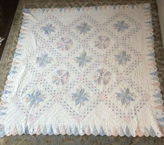 Vintage Handmade Star Pattern Quilt 78” X 78” - Distressed As - Is