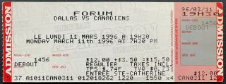 1996 Nhl Hockey Ticket Montreal Canadiens Forum Last Game Dallas Stars