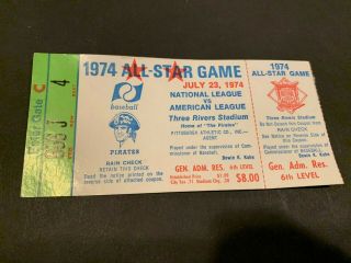 7/23 1974 Pittsburgh Pirates All Star Game Ticket Stub Three Rivers Stadium Ex/m