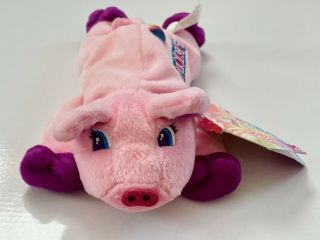 Nwt 8 - 9” Vintage 90s Lisa Frank Fantastic Beans Oinky Pig Plush Beanie With Tag
