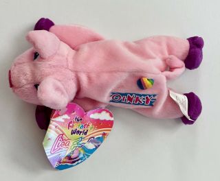 NWT 8 - 9” Vintage 90s Lisa Frank Fantastic Beans Oinky Pig Plush Beanie With Tag 2