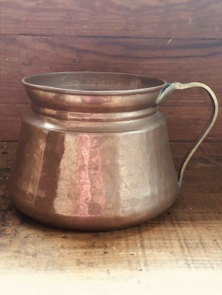 Antique Hammered Made In Turkey Solid Copper Pot Pan With Ornate Brass Handle