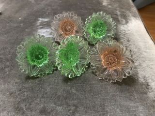 3 Antique Green Uranium Glass Drawer Pull Knobs And 2 Pink