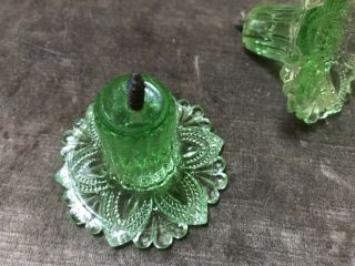 3 Antique Green Uranium Glass Drawer Pull Knobs and 2 pink 2