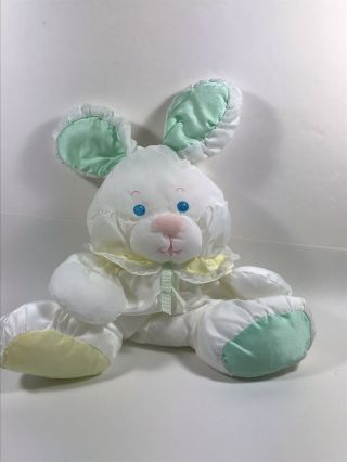 Vintage Fisher Price Puffalump White Green Yellow Bunny Rabbit Rattle Inside