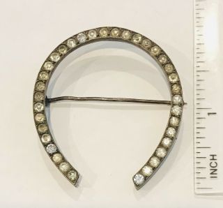 Large Antique Victorian Sterling Silver Paste Horseshoe Pin Brooch