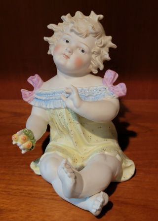 Vintage German Bisque Porcelain Piano Baby Figurine 8 "