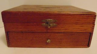 Vintage Antique Oak Wood Silver Flatware Storage Box W/dovetailed Corners