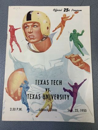 Vintage 1950 Texas Tech Vs Texas University Football Program