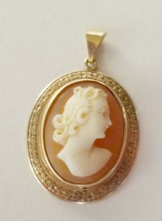 Antique,  Victorian 14k Gold Shell Cameo Necklace Pendant,  2.  55 Grams
