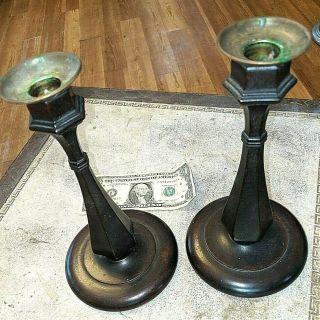 Gorgeous Antique Turned Mahogany Candlesticks Pair Wooden Taper Candle Holders