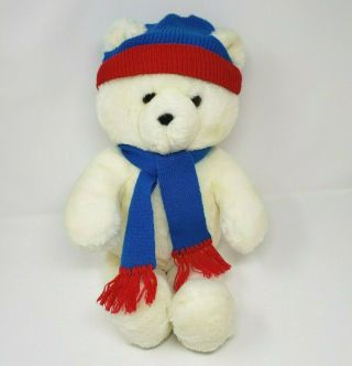 20 " Vintage 1986 Dakin Honey Jo White Winter Teddy Bear Stuffed Animal Plush Toy