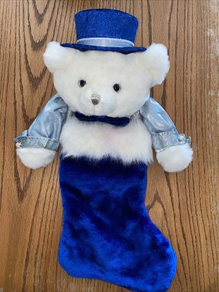 Dan Dee Collectors Choice 22 " White Teddy Bear Blue Silver Christmas Stocking