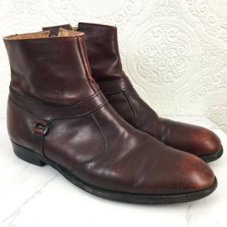 Vintage Leather Harness Ankle Boots Men’s 12d Burgundy Brown Distressed Worn In