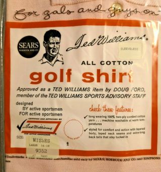 Vintage 1950s Sears Ted Williams all cotton Misses Sleeveless golf shirt NOS 2