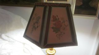 Antique Vintage 6 Sided Floral Rose Panel Parchment Bridge Arm Lampshade