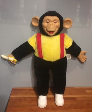 Mr.  Bim Zippy Monkey Plush W/banana Black Pants Yellow Top Plastic Face Vintage