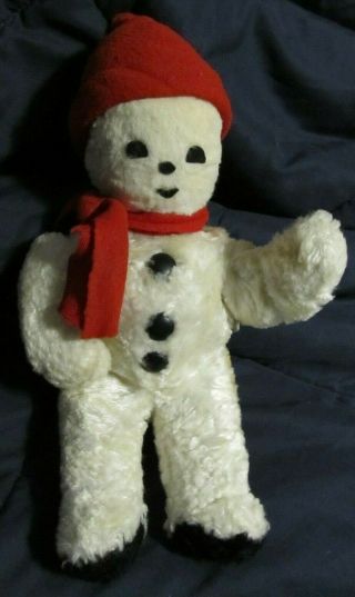 1950s? Vintage Knickerbocker Snowman Plush 12” With Scarf & Hat,  Stuffed Animal