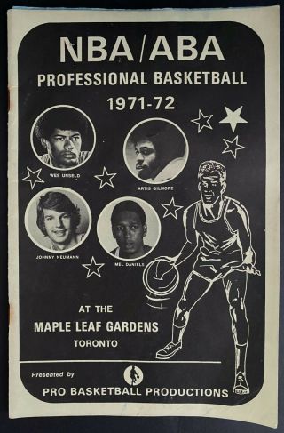 1972 Aba Basketball Program Indiana Pacers Maple Leaf Gardens Doubleheader