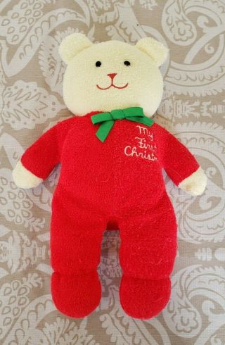 Vintage Eden Toys My First Christmas Terrycloth Plush Teddy Bear Lovey Stuffed