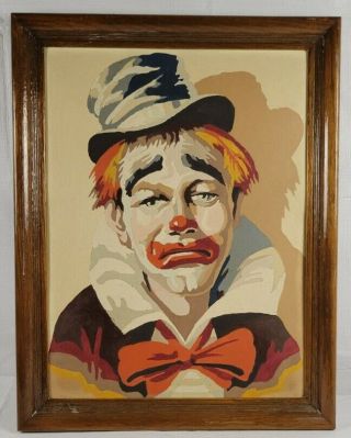 Vintage Framed Number Painting On Board Of Sad Clown