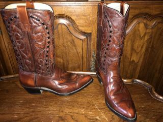 Vintage Pull - On Brown Leather Cowboy Western Boots Men 