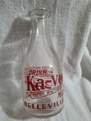 Antique Vintage Ka - Vee Milk Red Lettered Bottle Belleville Pa Quart Size