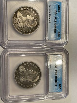 . 50 Us Capped Bust Half Dollar 2 1836 & 1824 Icg F12 & F15 Details Look