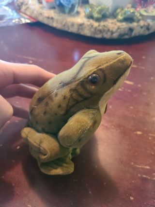 Vintage Velveteen Steiff Frog “froggy” With Button,  Tags.  Glass Eyes 5 "