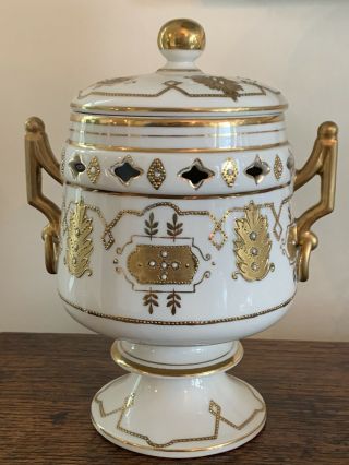 Vintage Porcelain Urn With Lid 24k Gold Plate Hand Painted